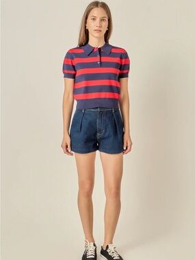 BACK 2 SCHOOL US Polo Red & Blue Rugby Stripe Vintage Polo Size L